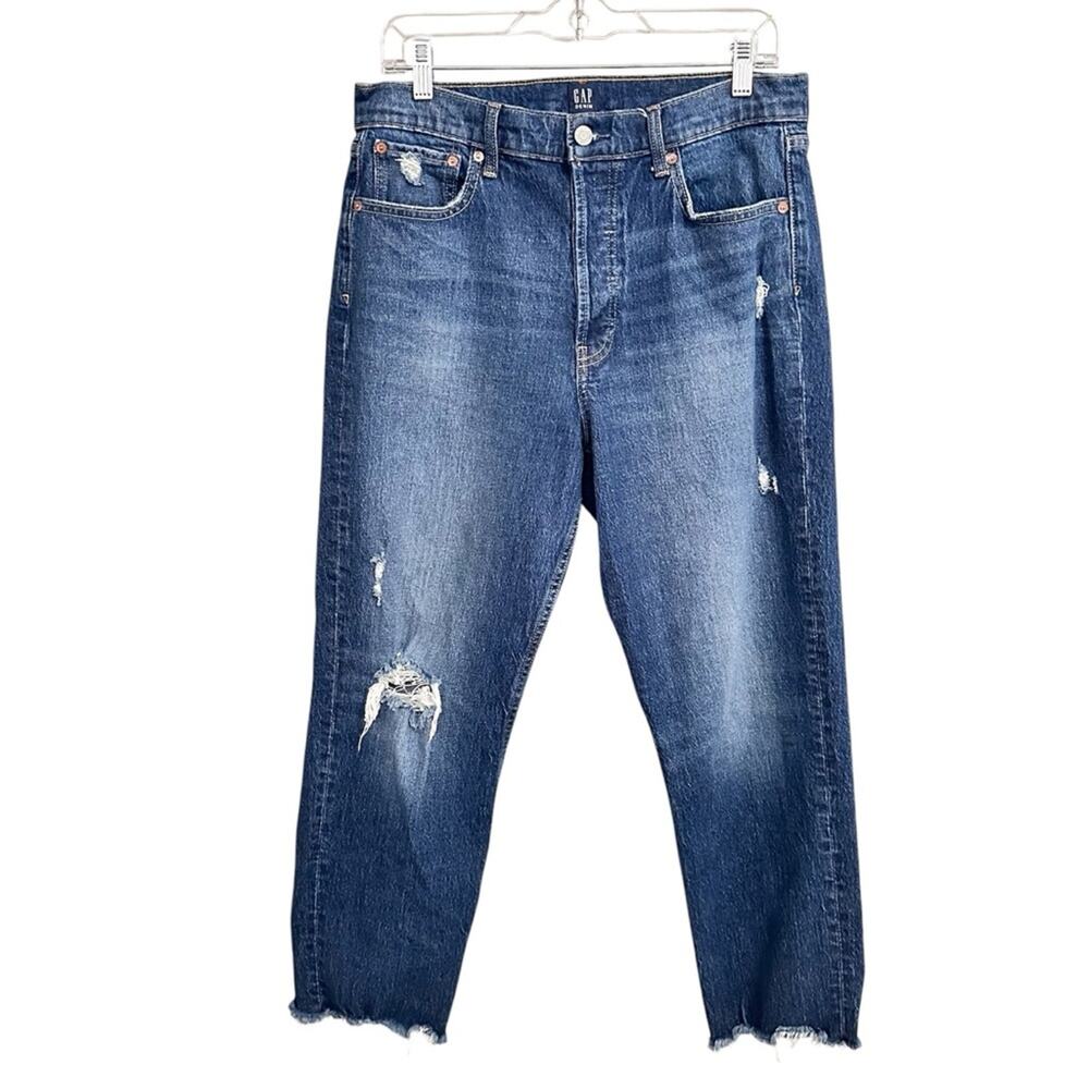 Gap Cheeky Straight Distressed Raw Hem Ankle Cropped Jeans Blue Womens 12